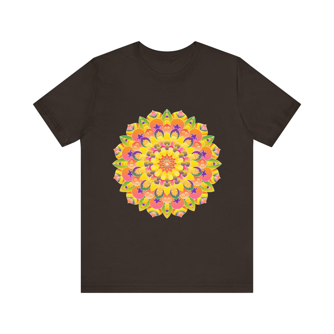 A colorful and intricate mandala design adorns this vibrant tee, perfect for spiritual art enthusiasts