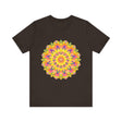 A colorful and intricate mandala design adorns this vibrant tee, perfect for spiritual art enthusiasts