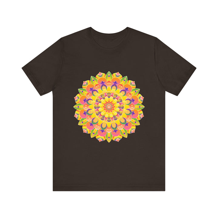 A colorful and intricate mandala design adorns this vibrant tee, perfect for spiritual art enthusiasts