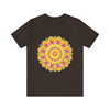 A colorful and intricate mandala design adorns this vibrant tee, perfect for spiritual art enthusiasts