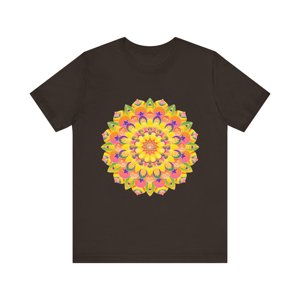 A colorful and intricate mandala design adorns this vibrant tee, perfect for spiritual art enthusiasts