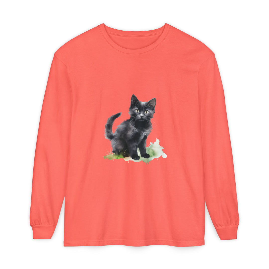 Schwarze Katze Aquarell Langarmshirt