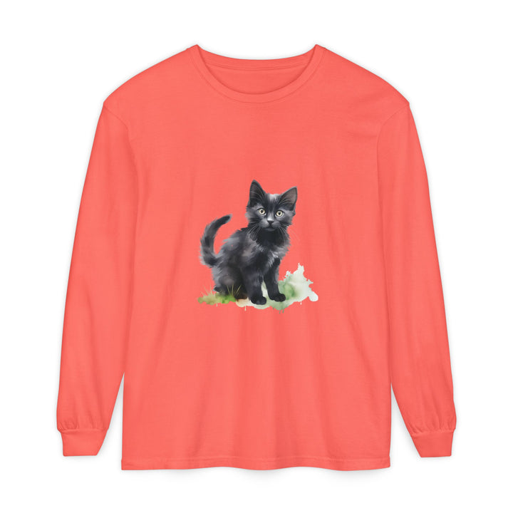 Schwarze Katze Aquarell Langarmshirt