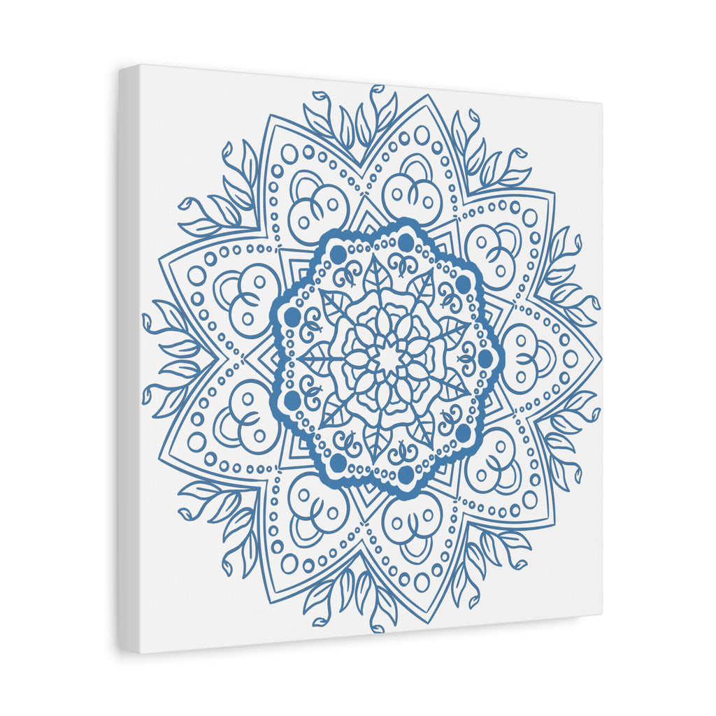 Handmade Mandala Art in Steel Blue with Intricate Design on Matte Canvas