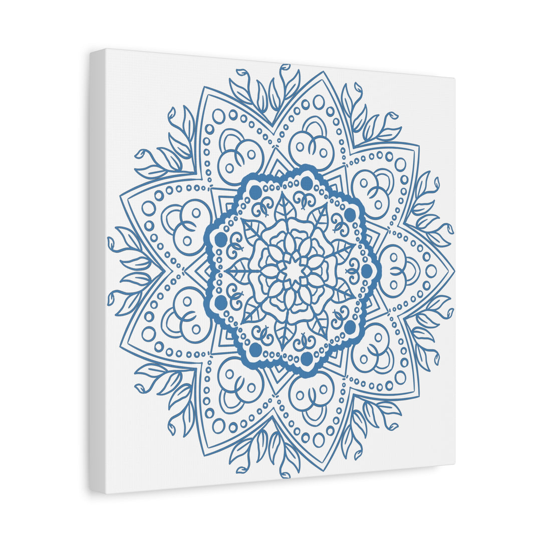 Handmade Mandala Art in Steel Blue with Intricate Design on Matte Canvas