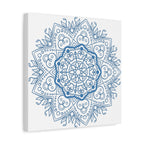 Handmade Mandala Art in Steel Blue with Intricate Design on Matte Canvas