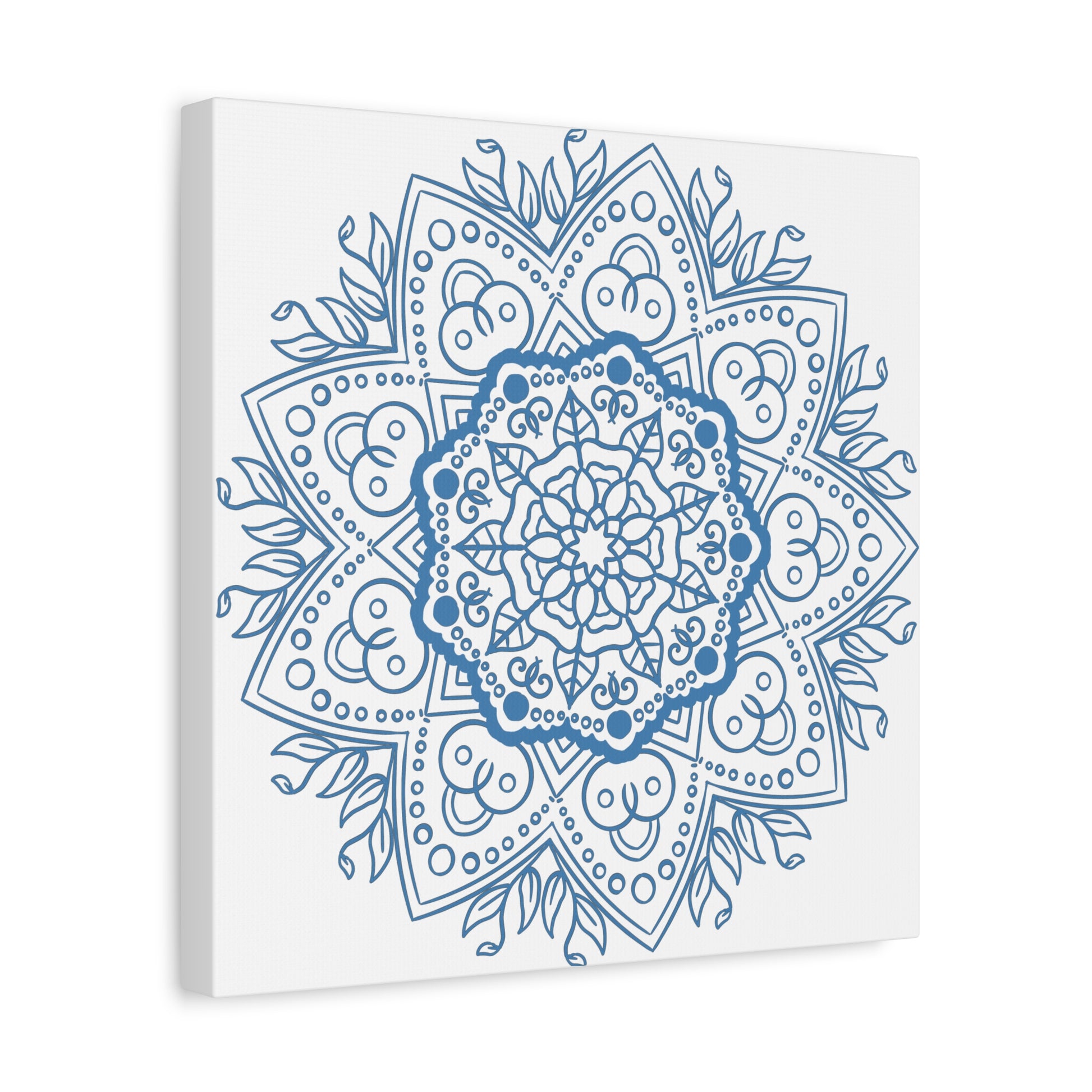 Handmade Mandala Art in Steel Blue with Intricate Design on Matte Canvas