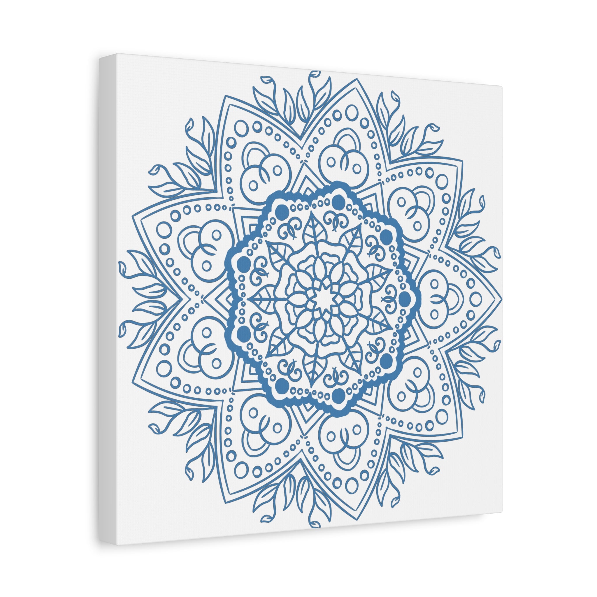 Handmade Mandala Art in Steel Blue with Intricate Design on Matte Canvas