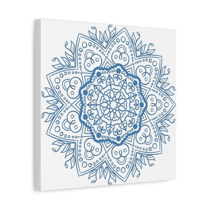 Handmade Mandala Art in Steel Blue with Intricate Design on Matte Canvas