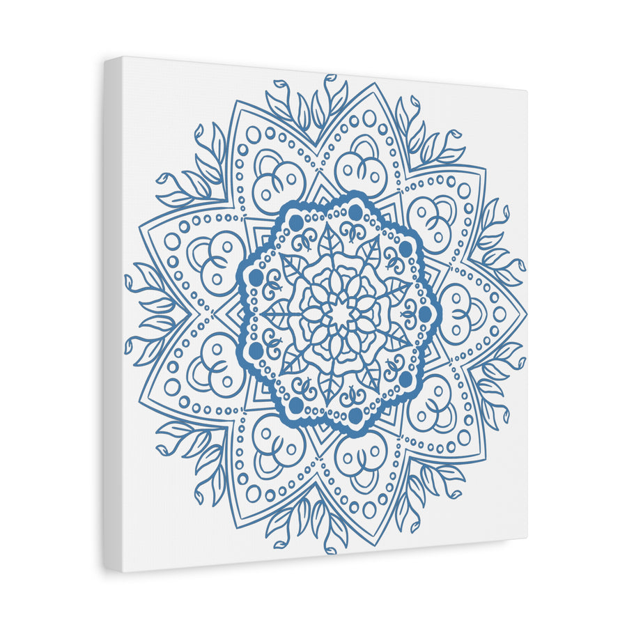 Handmade Mandala Art in Steel Blue with Intricate Design on Matte Canvas