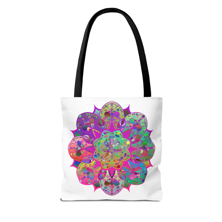 Vibrant and intricate mandala design tote bag featuring colorful patterns