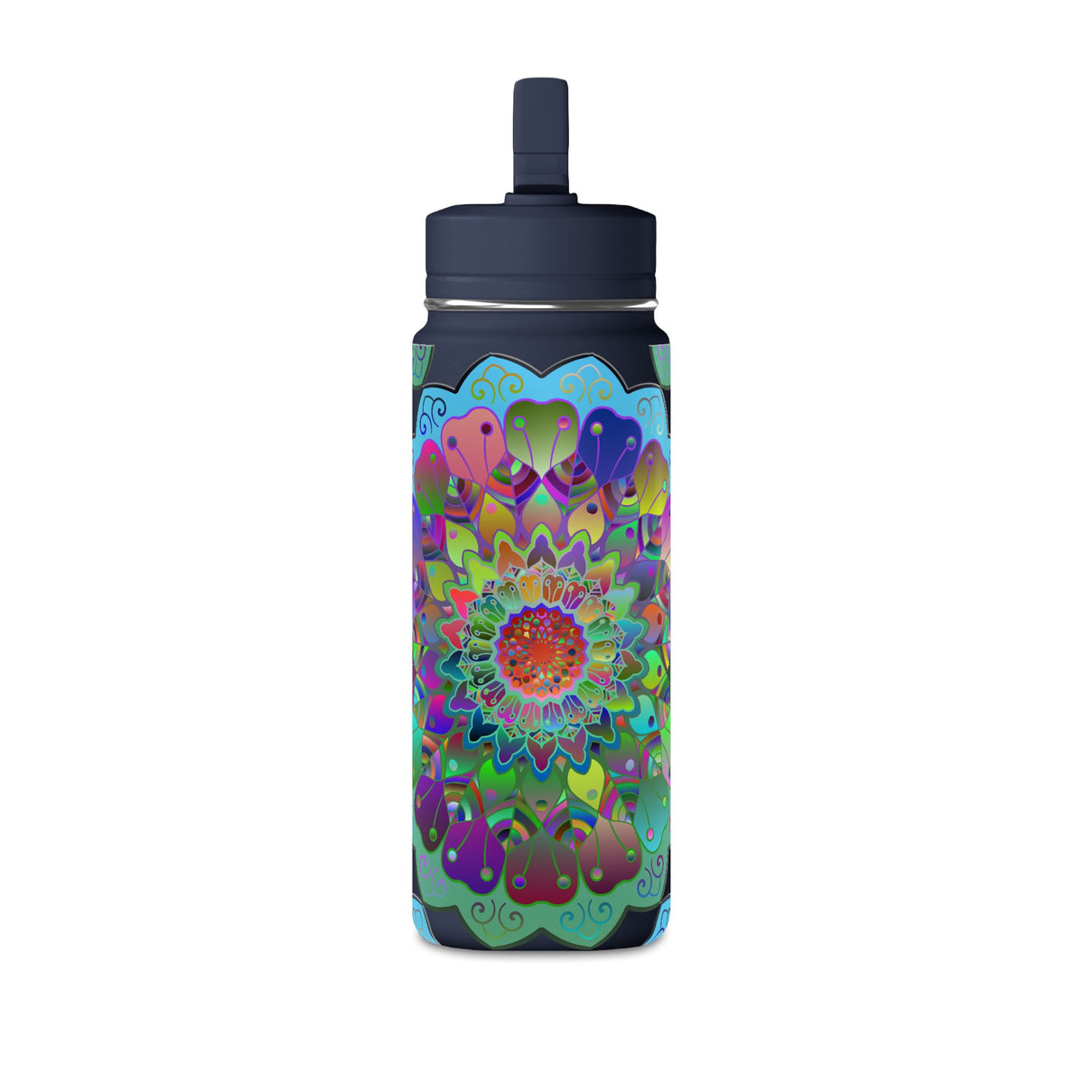 Mandala Floral 20oz Water Bottle — Colorful Boho Hydration Bottle
