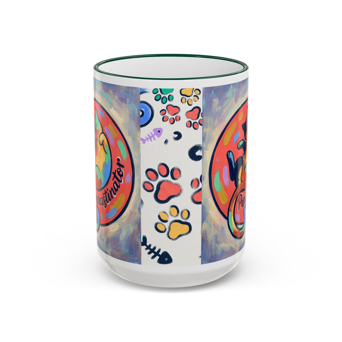Colorful Paw Print Pet Lover Accent Rim Mug (11oz/15oz)