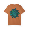 Vibrant unisex t-shirt featuring a detailed blue and green mandala design