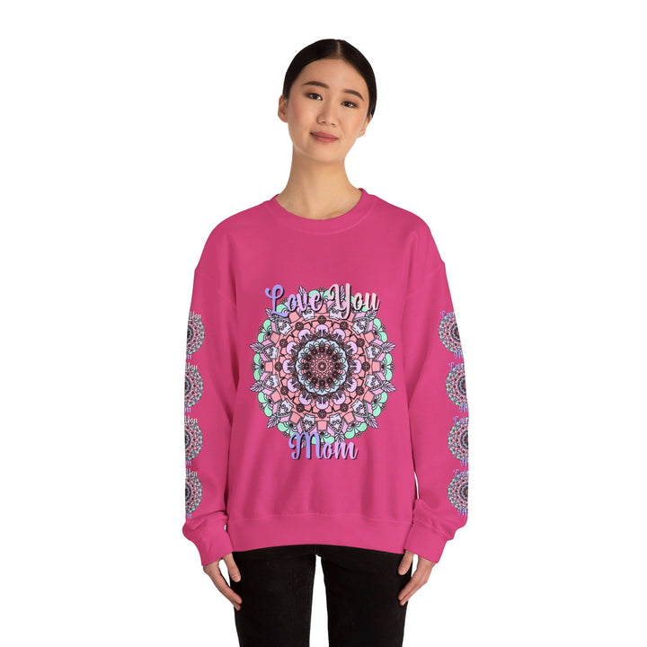 Unisex heavy blend crewneck sweatshirt with 'Love You Mom' design, perfect birthday gift for mom