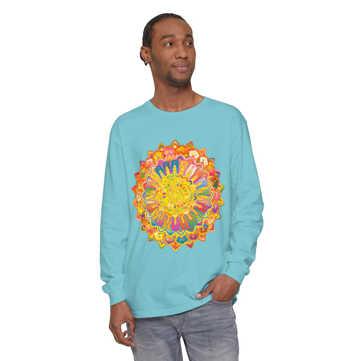 Intricate Mandala Unisex Long Sleeve T-Shirt featuring a detailed and colorful mandala design