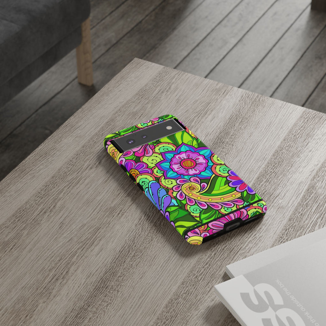 Floral Fantasy iPhone and Google Pixel Case in Bright Green Palette