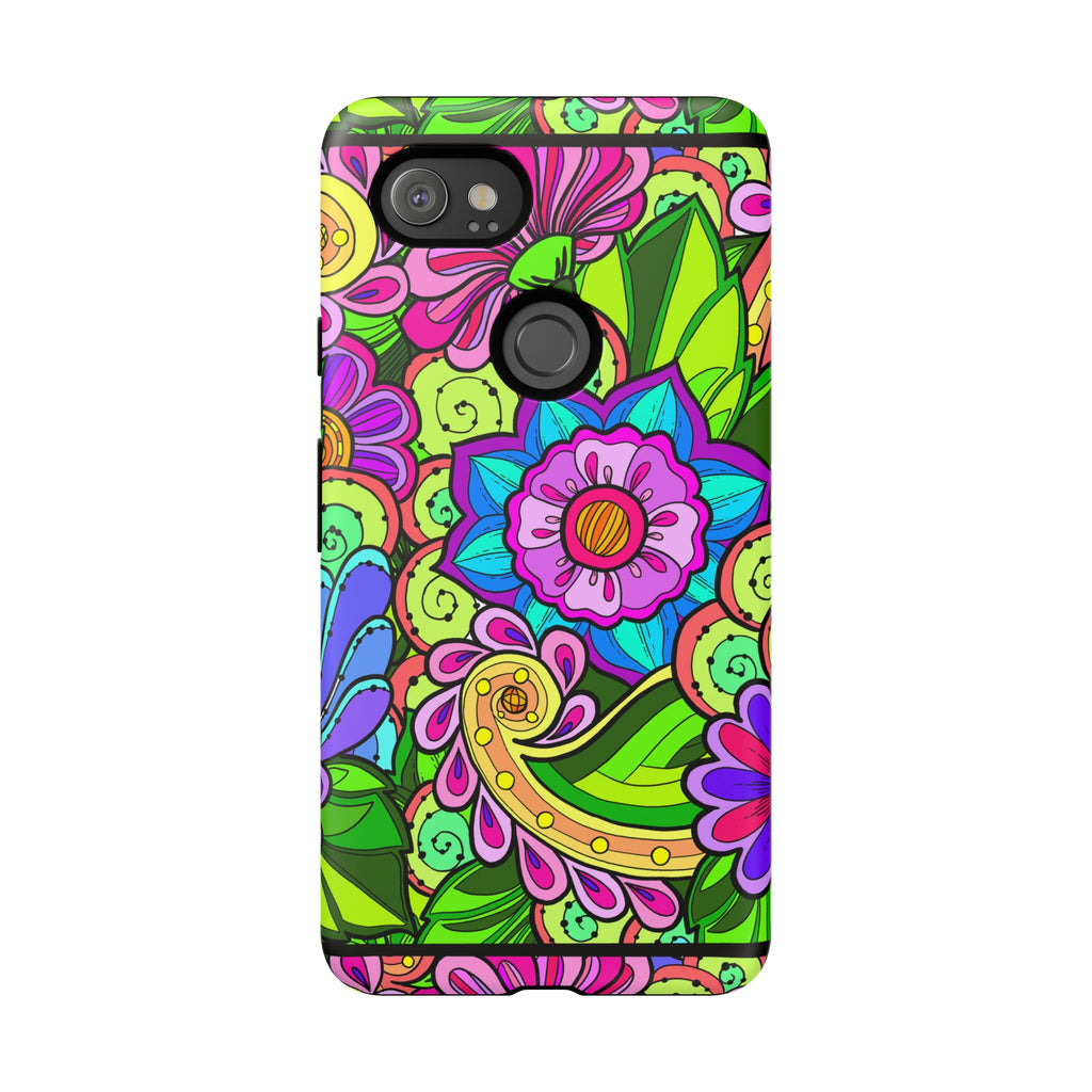 Floral Fantasy iPhone and Google Pixel Case in Bright Green Palette