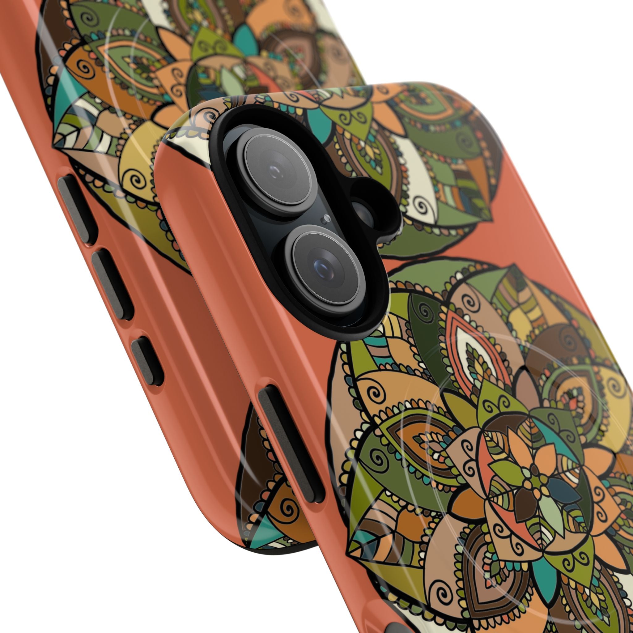Mandala Floral Tough Magnetic Phone Case — Boho Earth-Tone Protective Cover