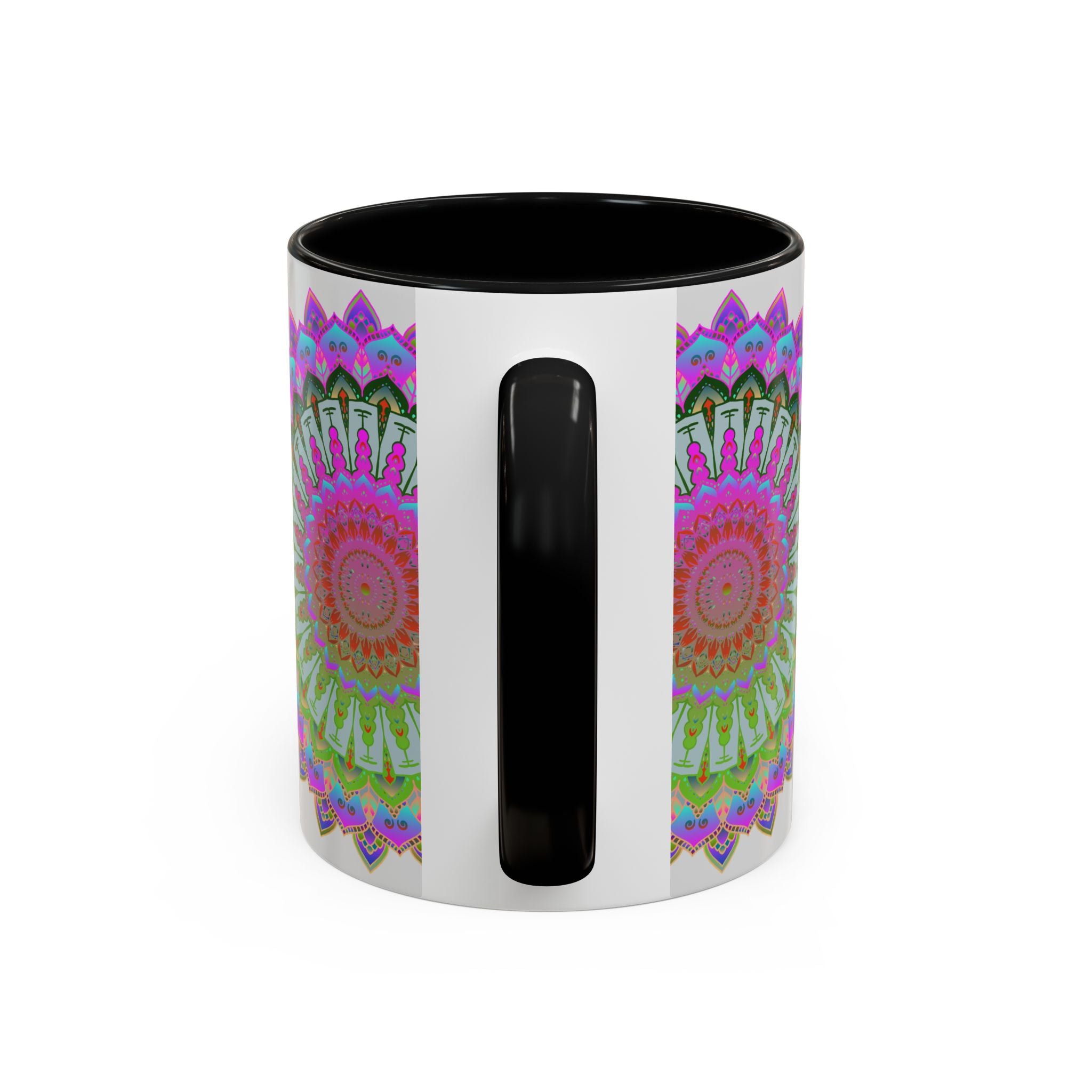 Handcrafted mandala art mug with colorful and intricate patterns