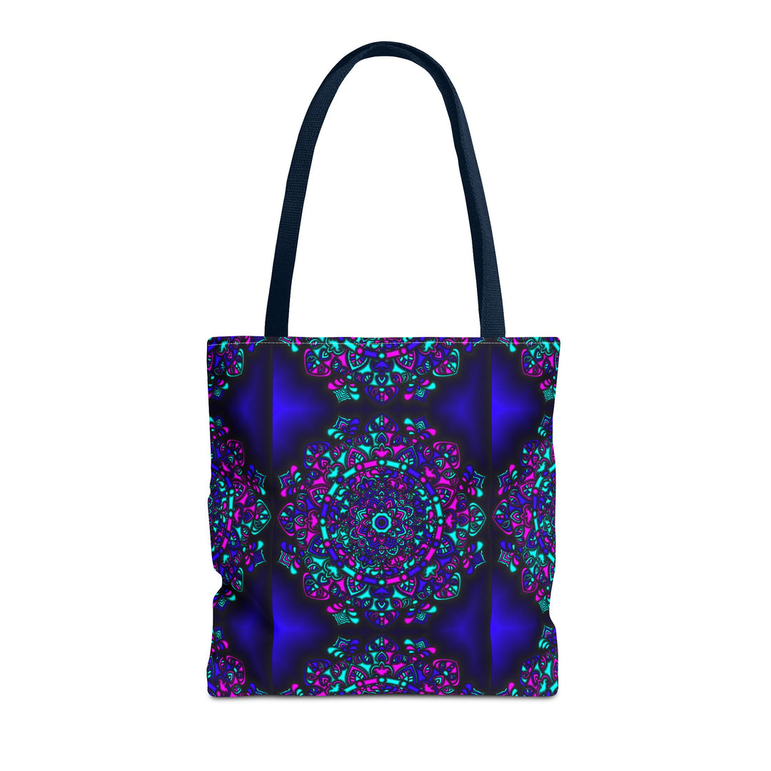 Kaleidoscope Mandala Tote Bag — Vibrant Neon Floral Pattern