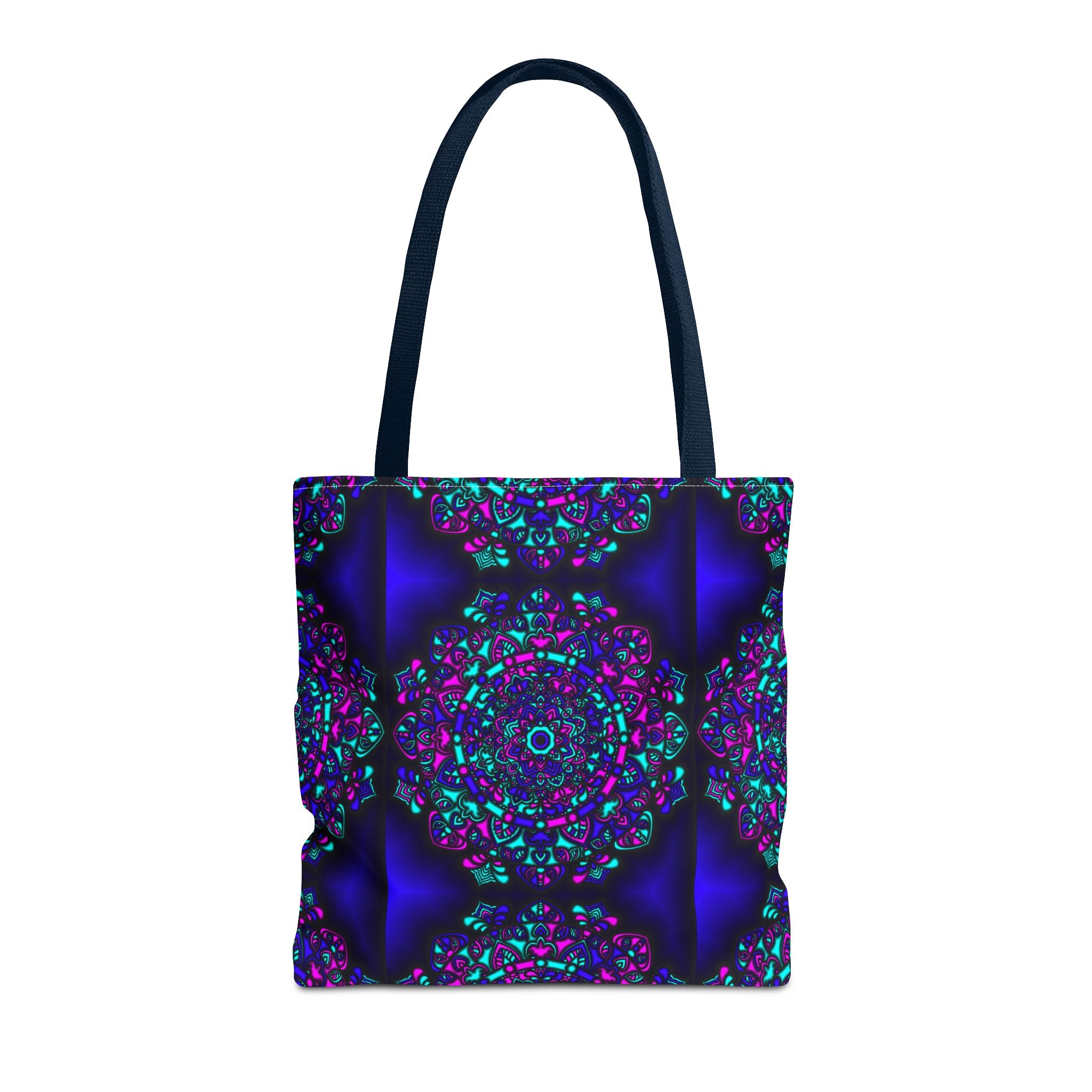 Kaleidoscope Mandala Tote Bag — Vibrant Neon Floral Pattern