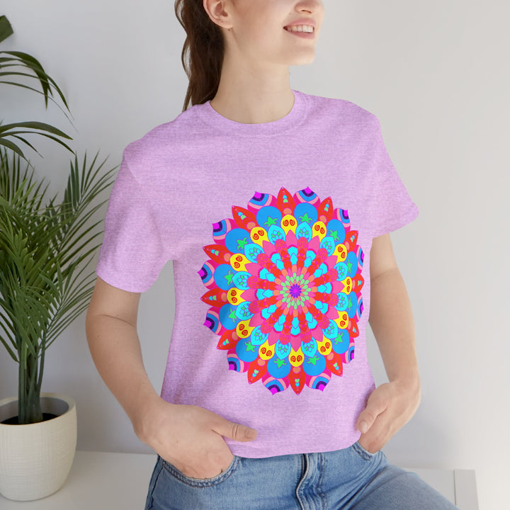 A visually stunning, vibrant and intricate mandala design t-shirt, perfect for lovers of psychedelic art and bold colors