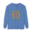 A close-up image of a vibrant Intricate Mandala long sleeve t-shirt with detailed, ornate design in various colors