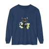 Long sleeve black cat watercolor t-shirt with vibrant, artistic design