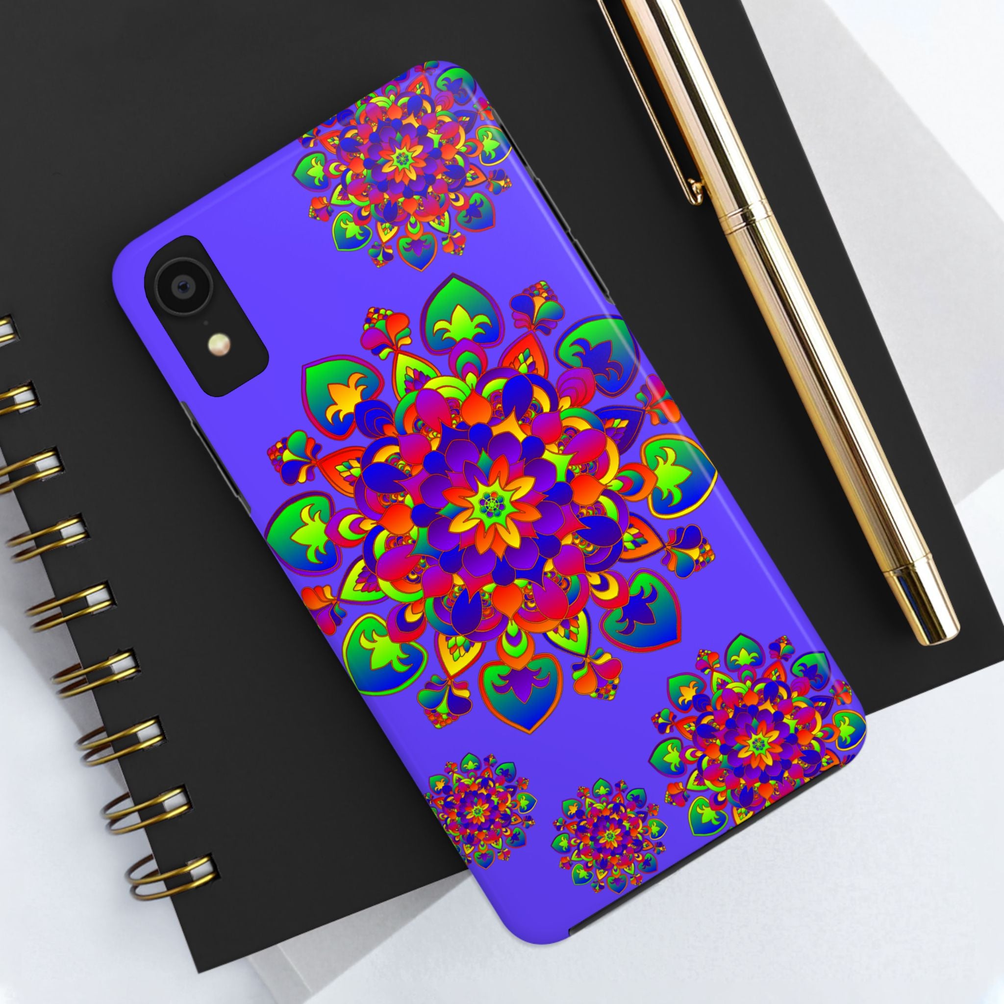 Colorful hand drawn mandala rainbow design phone case for stylish protection