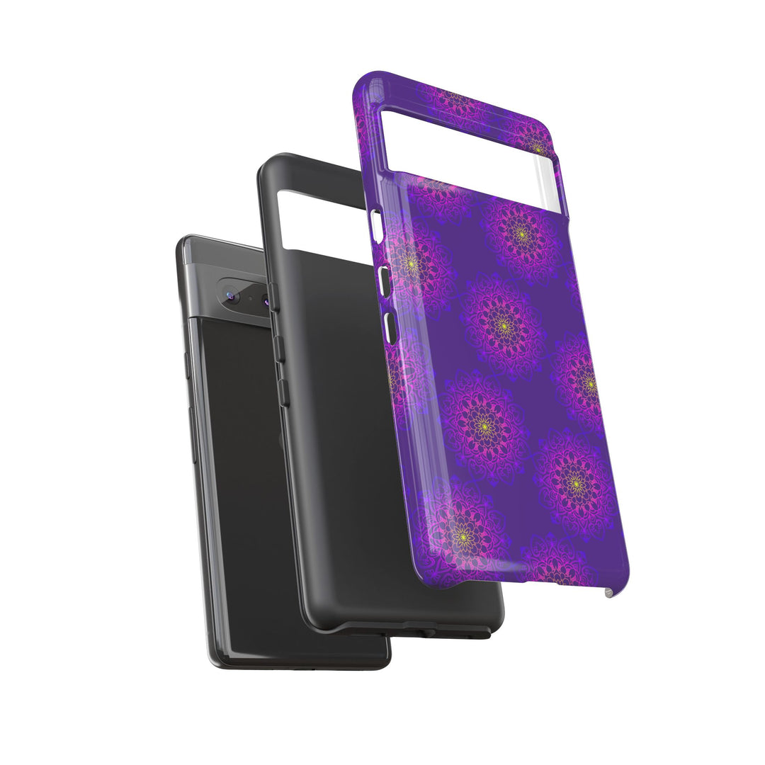 Intricate Purple Floral iPhone Case with Bold Mandala Design