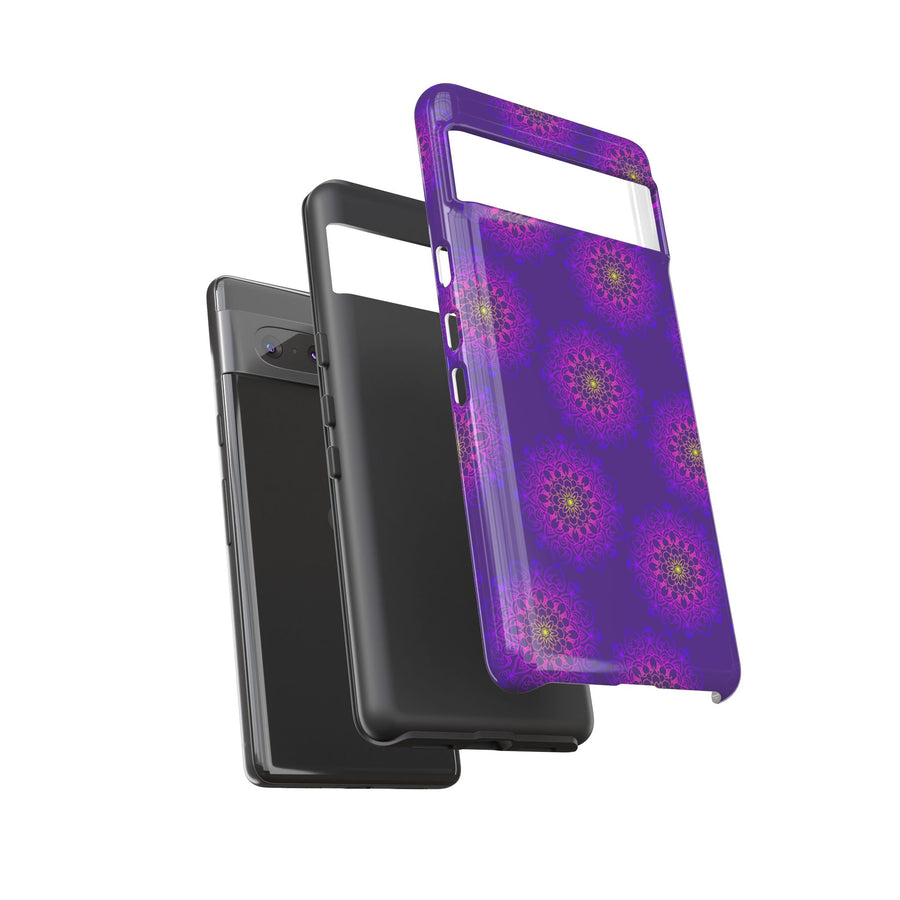 Intricate Purple Floral iPhone Case with Bold Mandala Design