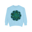 Teal and blue mandala sweatshirt with intricate design, perfect for a unique and stylish look