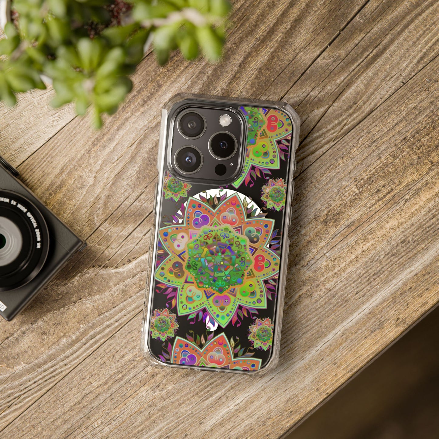 Elegant Mandala MagSafe®-Compatible iPhone 14/15 Impact Case with vibrant colors and strong impact resistance