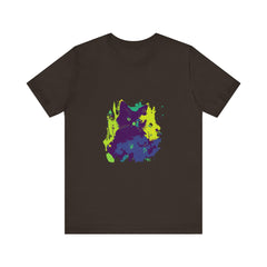 Black Cat Mystery - Abstract T-Shirt featuring a bold black cat design on a vibrant, abstract background, perfect for adding a touch of intrigue to your wardrobe