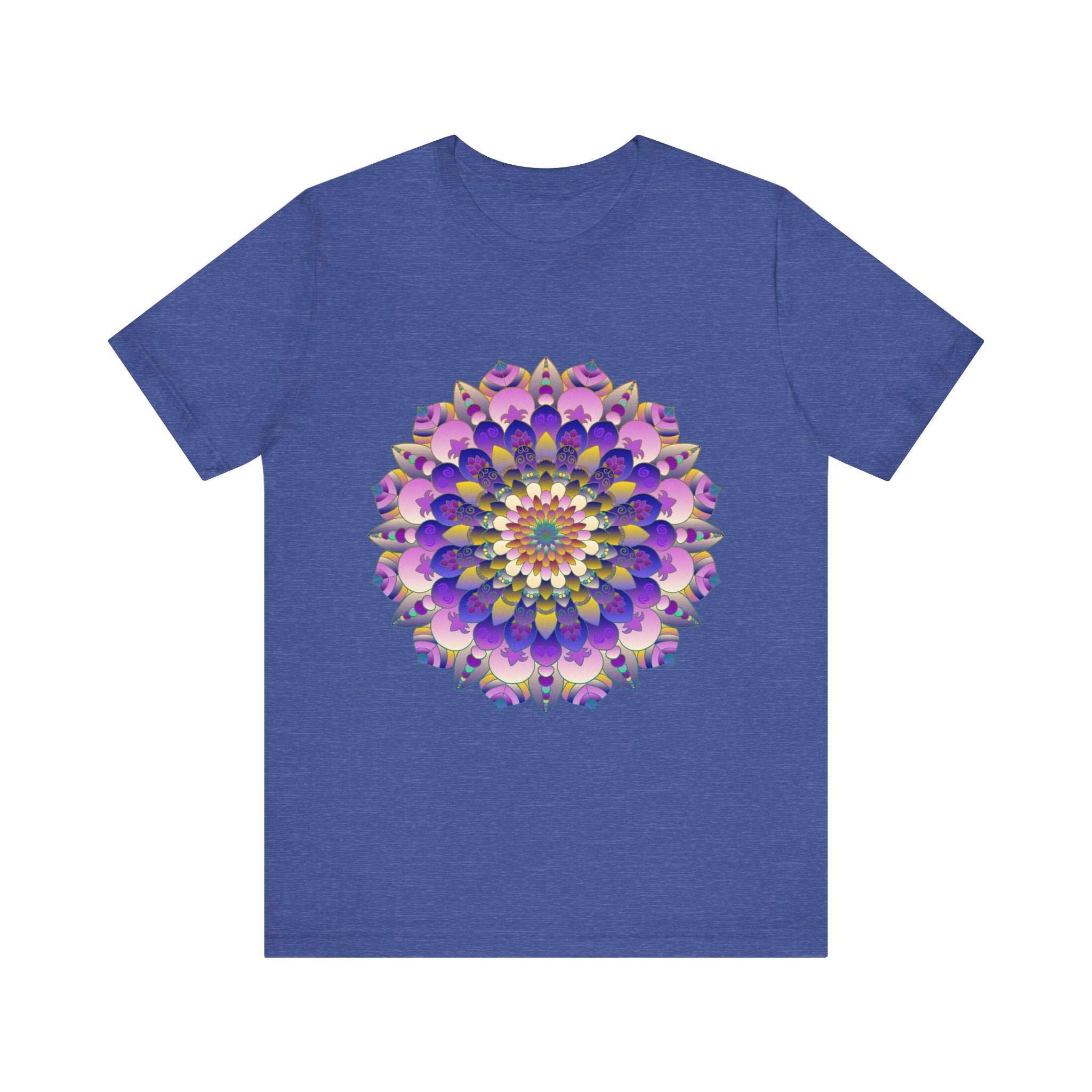 Vibrant and intricate mandala flower design on a t-shirt, perfect for those seeking spiritual and artistic expression in their fashion