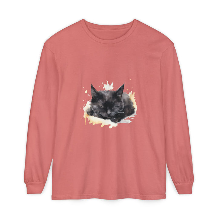 Langarm-T-Shirt mit Aquarellmotiv „Schlafende Katze“