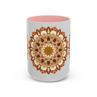Mandala Art Mug with intricate grey design against light grey background