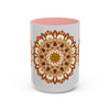 Mandala Art Mug with intricate grey design against light grey background