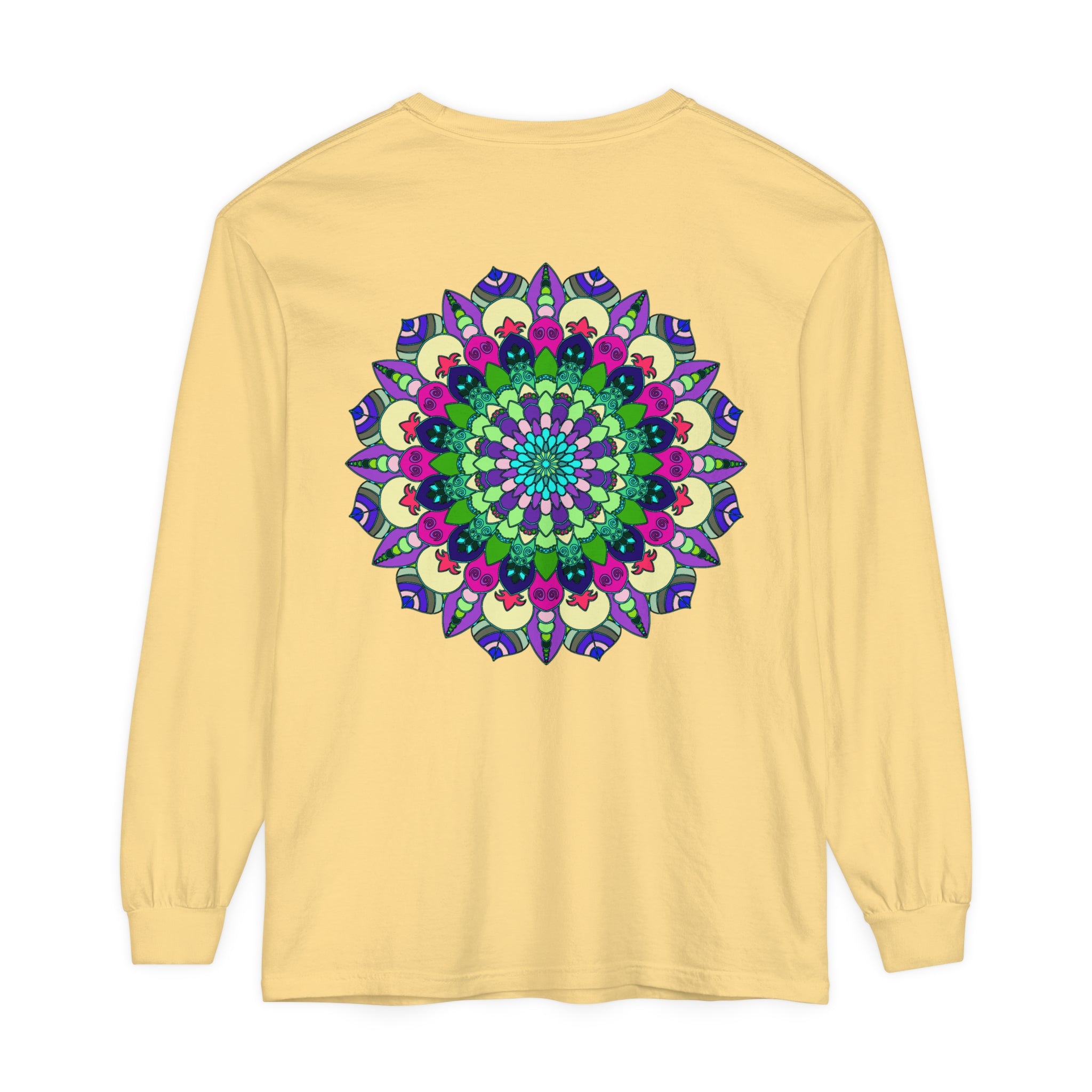 Colorful and intricate mandala design long sleeve unisex t-shirt for vibrant fashion statement