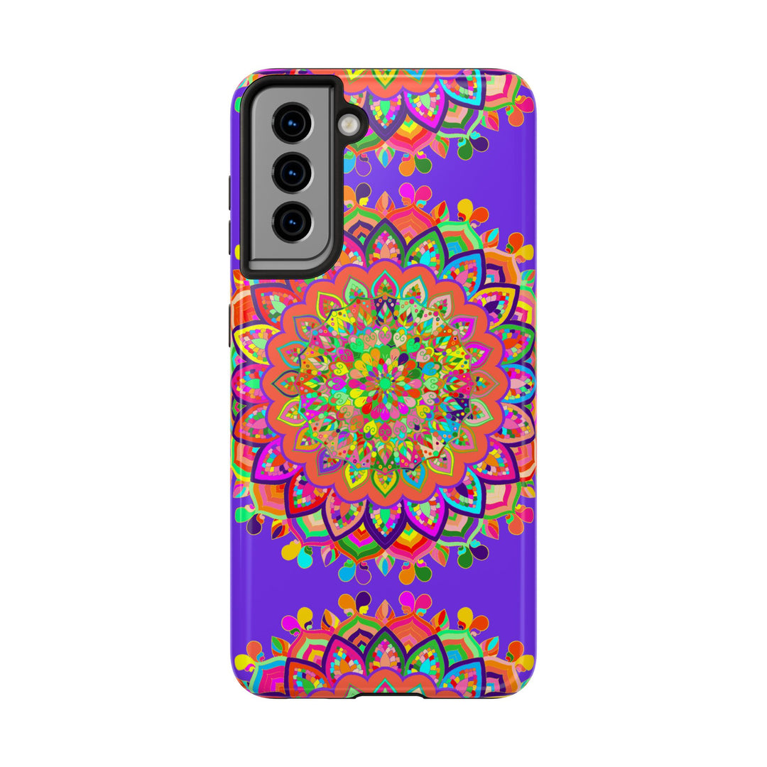 Hand drawn purple Mandala Art phone case with intricate floral design