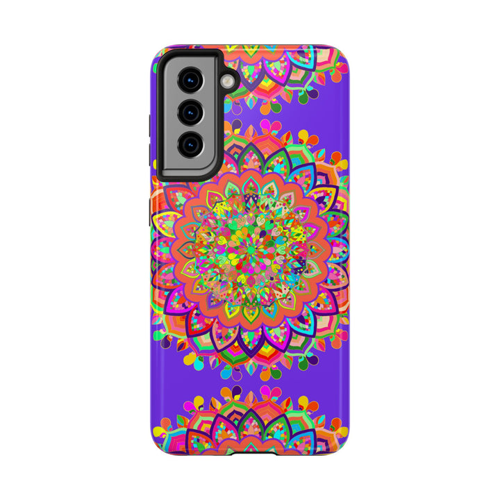 Hand drawn purple Mandala Art phone case with intricate floral design