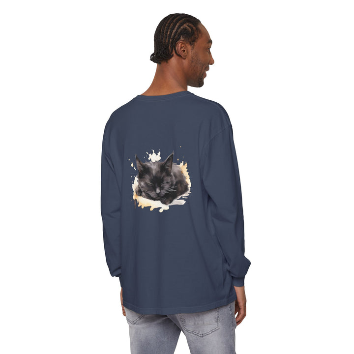 Langarm-T-Shirt mit Aquarellmotiv „Schlafende Katze“