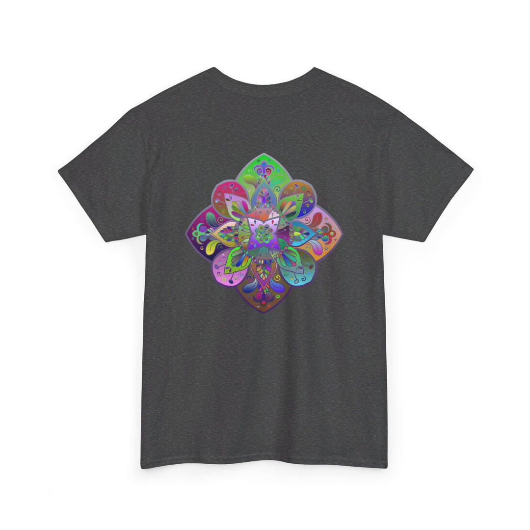 Mandala Art on Tshirt Yoga Mindfulness - Unisex Heavy Cotton Tee featuring intricate mandala design for peaceful and stylish yoga practice and mindfulness activities