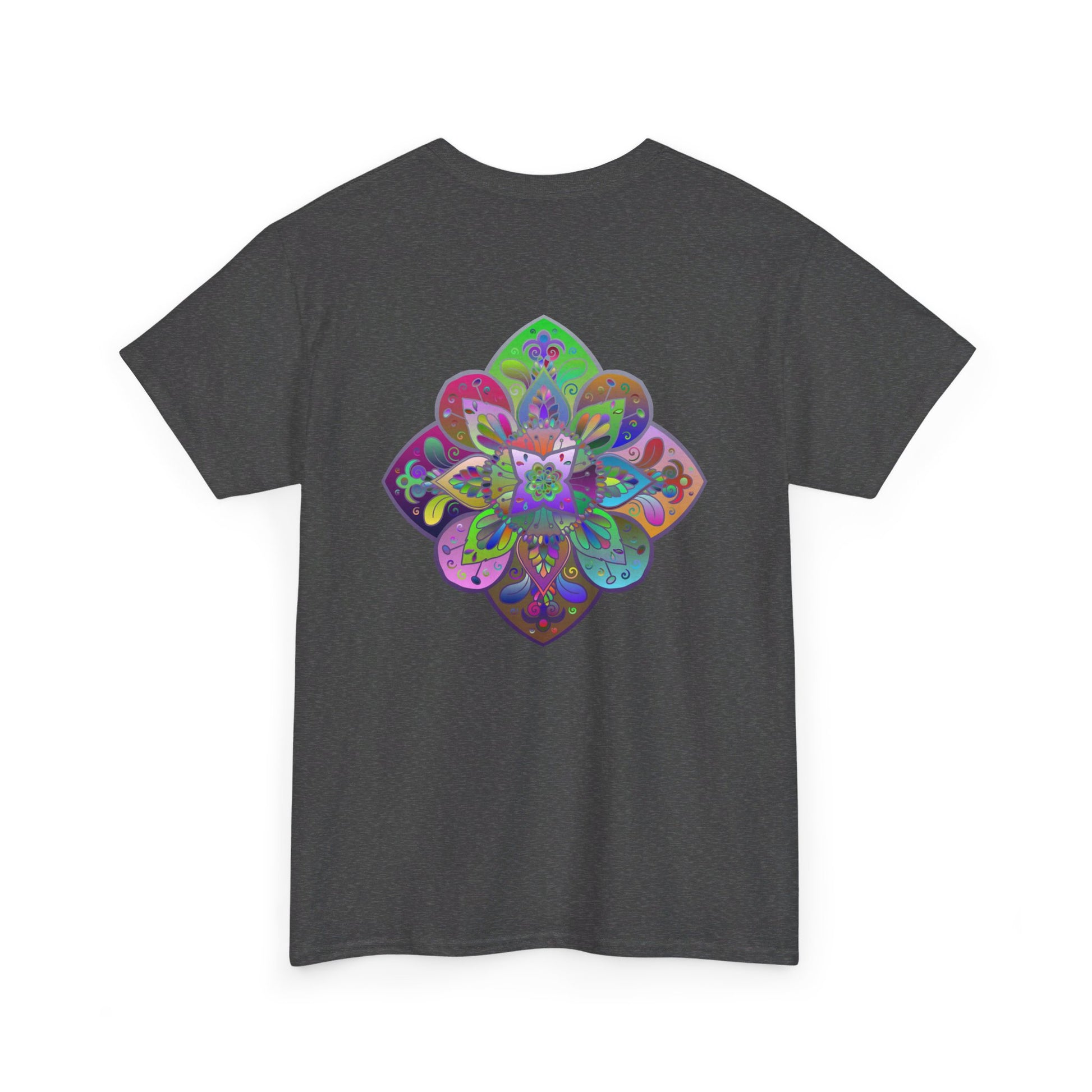 Mandala Art on Tshirt Yoga Mindfulness - Unisex Heavy Cotton Tee featuring intricate mandala design for peaceful and stylish yoga practice and mindfulness activities