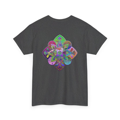 Mandala Art on Tshirt Yoga Mindfulness - Unisex Heavy Cotton Tee featuring intricate mandala design for peaceful and stylish yoga practice and mindfulness activities