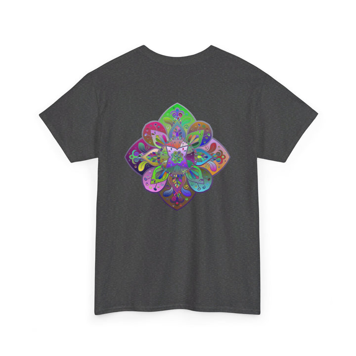 Mandala Art on Tshirt Yoga Mindfulness - Unisex Heavy Cotton Tee featuring intricate mandala design for peaceful and stylish yoga practice and mindfulness activities