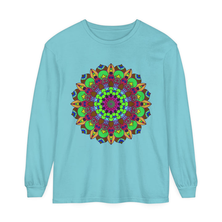 Vibrant and intricate mandala design on a unisex long sleeve t-shirt