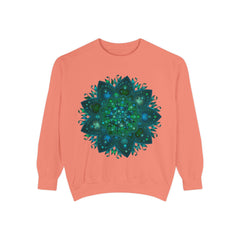 Teal and blue mandala sweatshirt with intricate design and detailed patterns