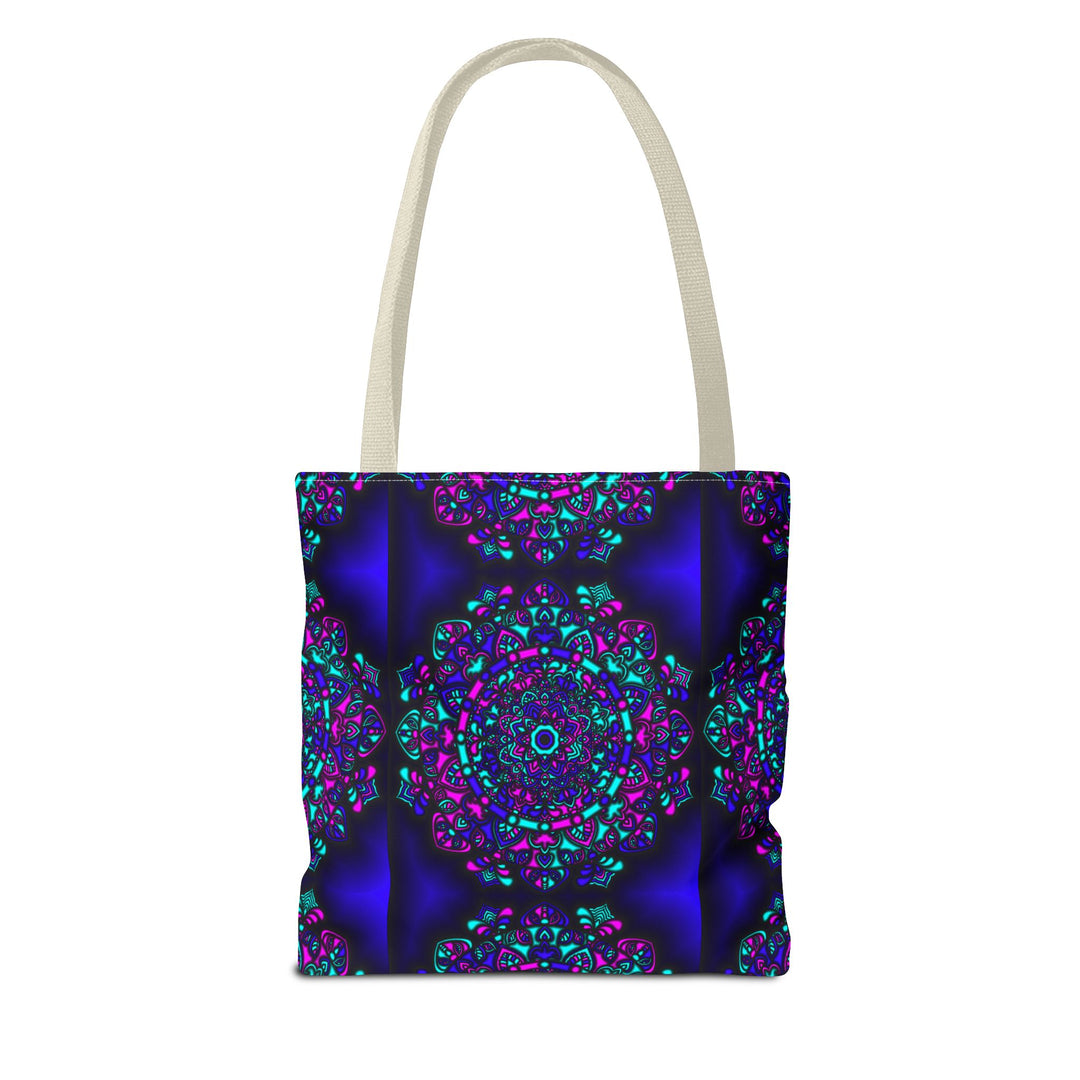 Kaleidoscope Mandala Tote Bag — Vibrant Neon Floral Pattern